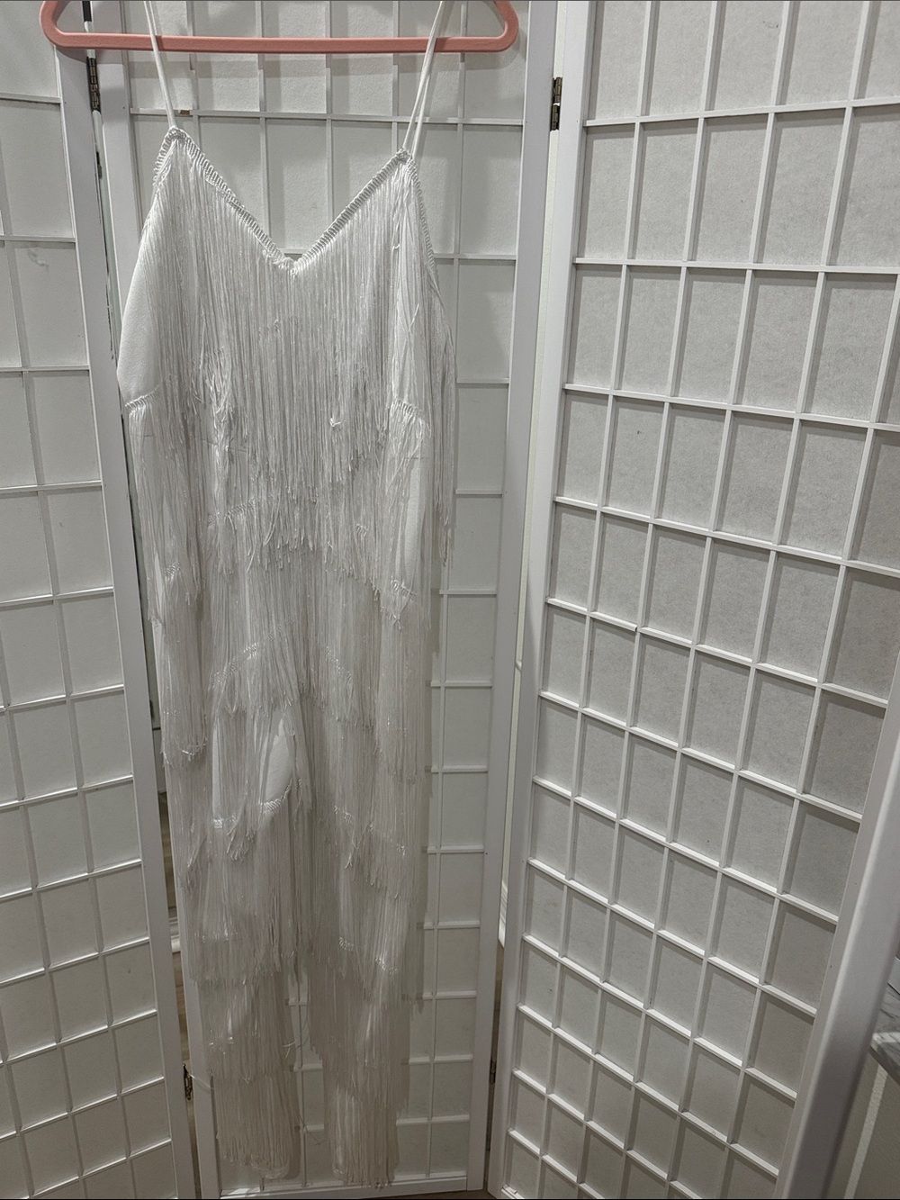 White Fringe Jumpsuit From Pretty Little Thing